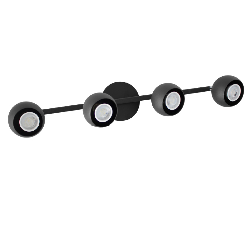 Aplique 4 luces GU10 con cabezal de diámetro 9 cm y barral de 65 cm negro
